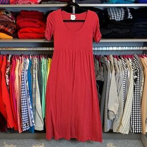 The Nines by Hatch red short ruched sleeve cut scoop neck midi dress size XS